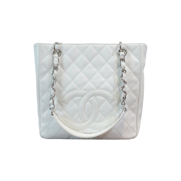 Chanel Caviar Petite Shopping Tote In White