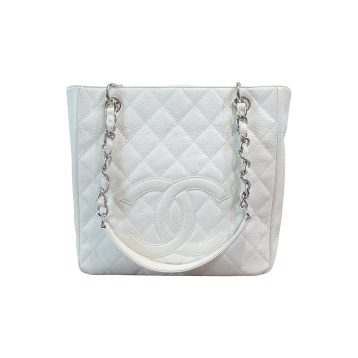 Chanel Caviar Petite Shopping Tote In White