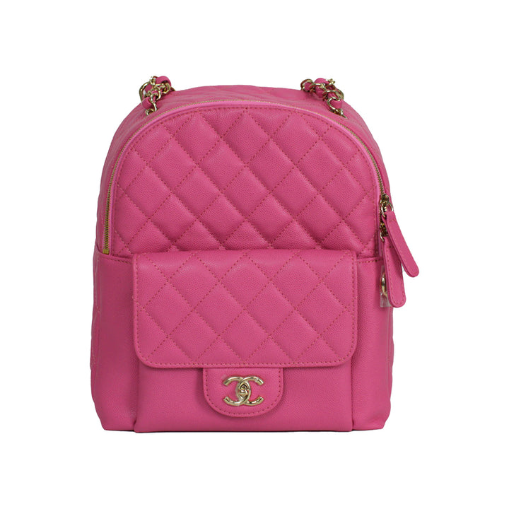Chanel Medium CC Day Backpack Pink Caviar Leather Light Gold Hardware