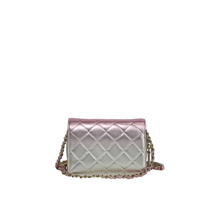 Chanel Lambskin Quilted Gradient Metallic Pink Like A Wallet Flap Bag with Light Gold Hardware