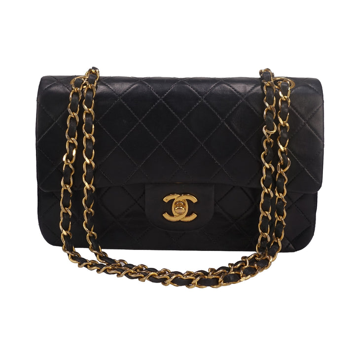 Chanel Small 23 Black Lambskin Classic Double Flap Vintage CC Logo Gold Hardware