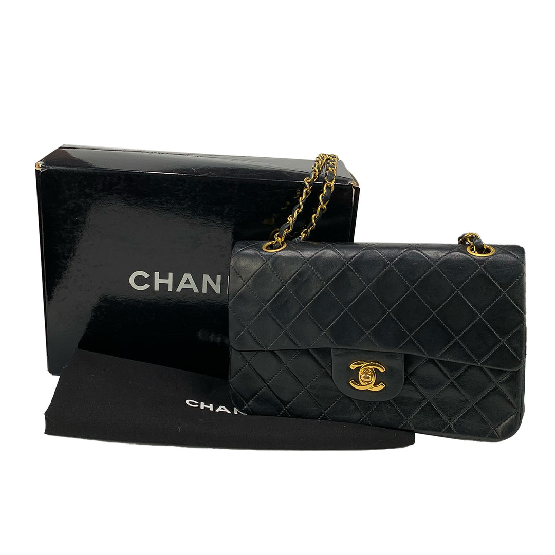 Chanel Small 23 Black Lambskin Classic Double Flap Vintage CC Logo Gold Hardware