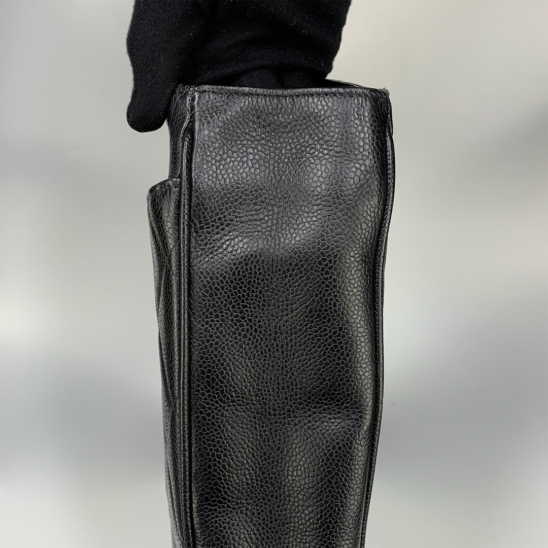 Chanel Vintage Black Caviar Leather Quilted Tote Bag Oversized CC Turnlock