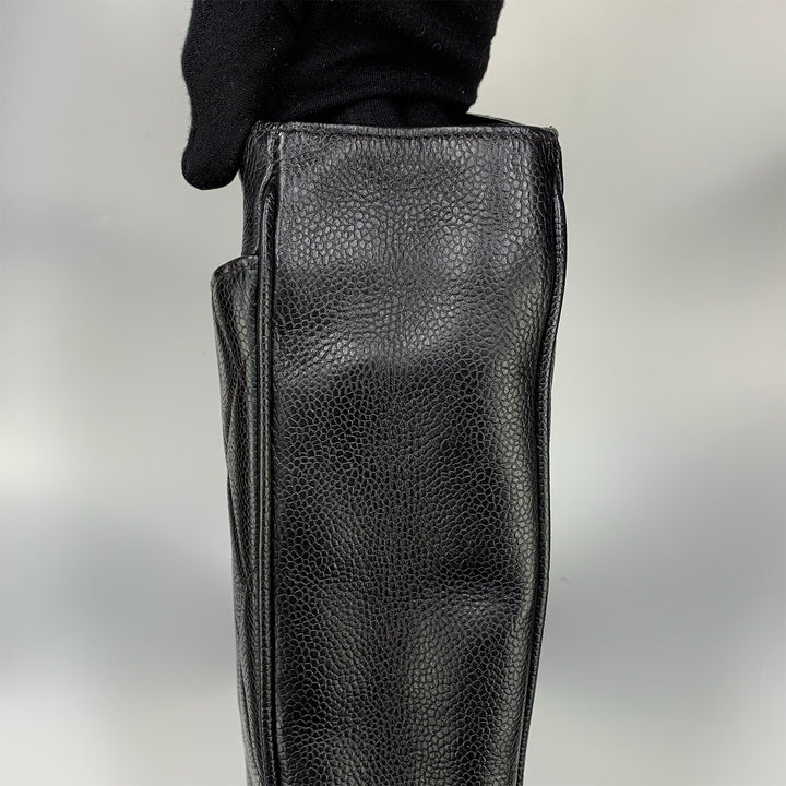 Chanel Vintage Black Caviar Leather Quilted Tote Bag Oversized CC Turnlock