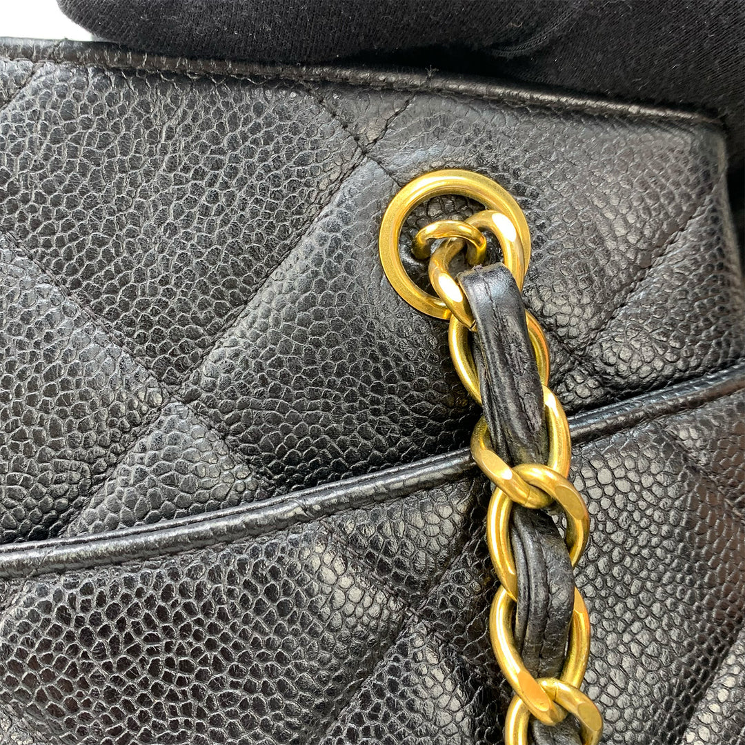 Chanel Vintage Black Caviar Leather Quilted Tote Bag Oversized CC Turnlock