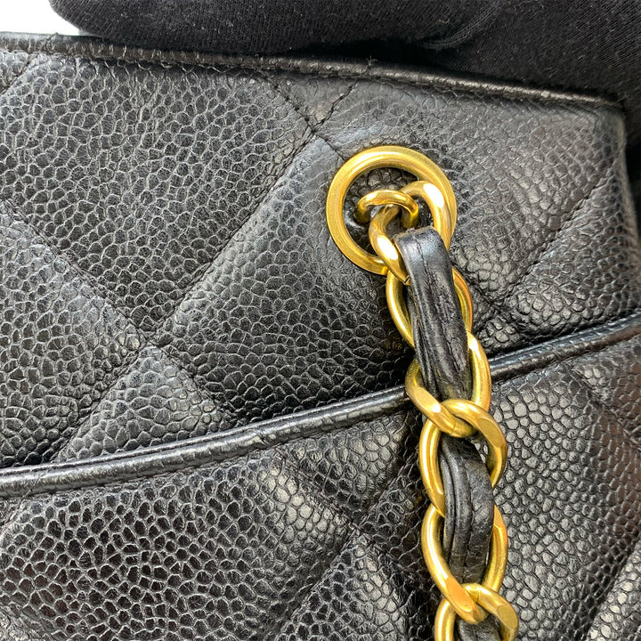 Chanel Vintage Black Caviar Leather Quilted Tote Bag Oversized CC Turnlock