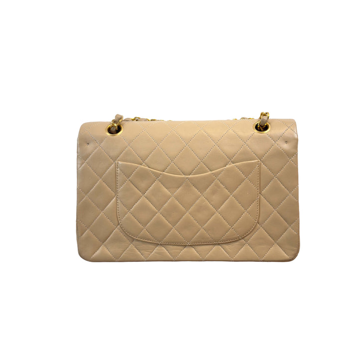 Chanel Vintage Medium Classic Double Flap Bag Beige Lambskin Gold Hardware