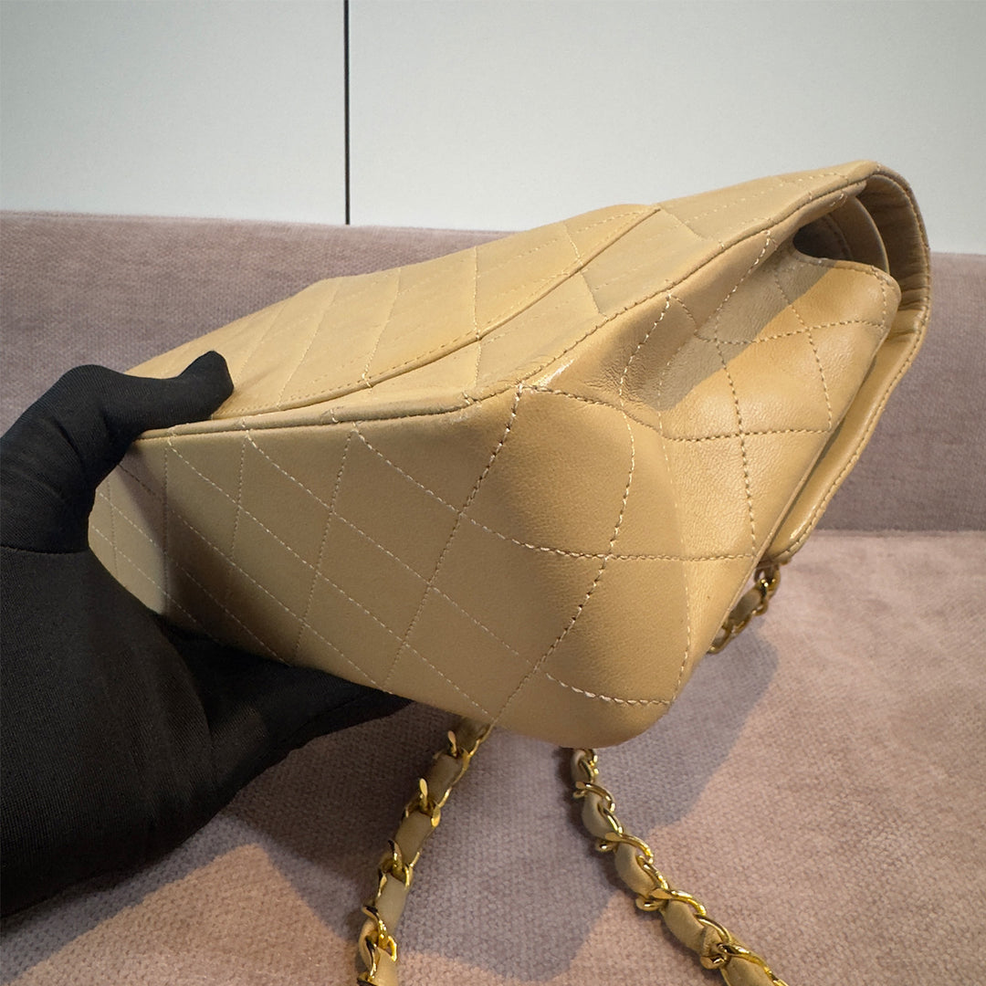 Chanel Vintage Medium Classic Double Flap Bag Beige Lambskin Gold Hardware