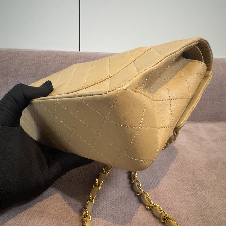 Chanel Vintage Medium Classic Double Flap Bag Beige Lambskin Gold Hardware