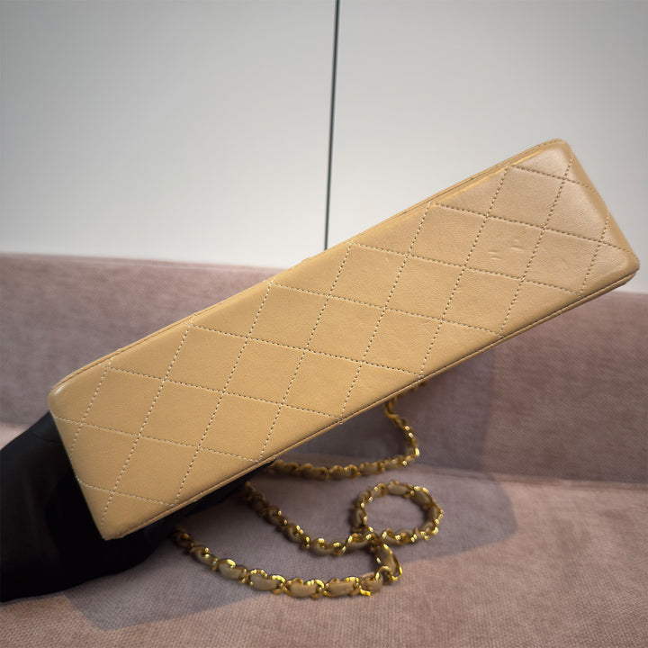 Chanel Vintage Medium Classic Double Flap Bag Beige Lambskin Gold Hardware