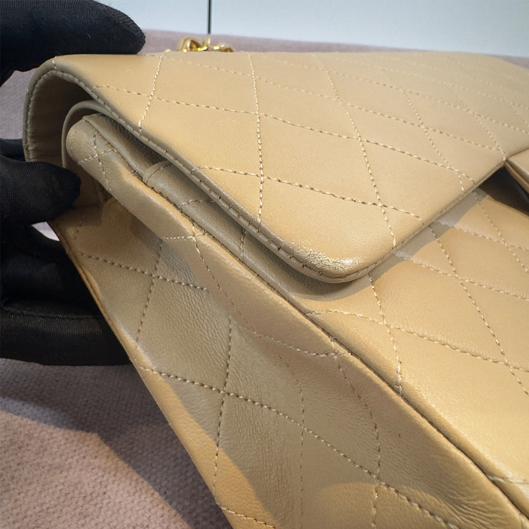 Chanel Vintage Medium Classic Double Flap Bag Beige Lambskin Gold Hardware