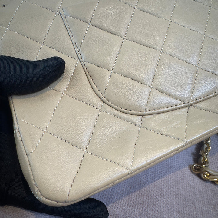 Chanel Vintage Medium Classic Double Flap Bag Beige Lambskin Gold Hardware