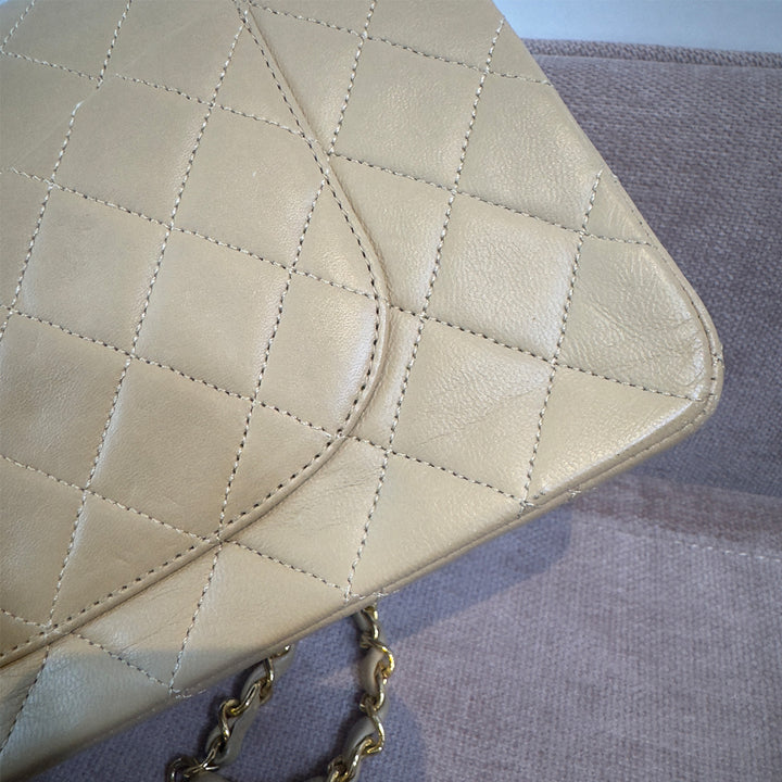 Chanel Vintage Medium Classic Double Flap Bag Beige Lambskin Gold Hardware