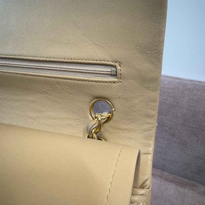 Chanel Vintage Medium Classic Double Flap Bag Beige Lambskin Gold Hardware