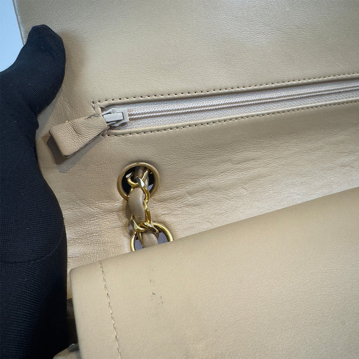 Chanel Vintage Medium Classic Double Flap Bag Beige Lambskin Gold Hardware