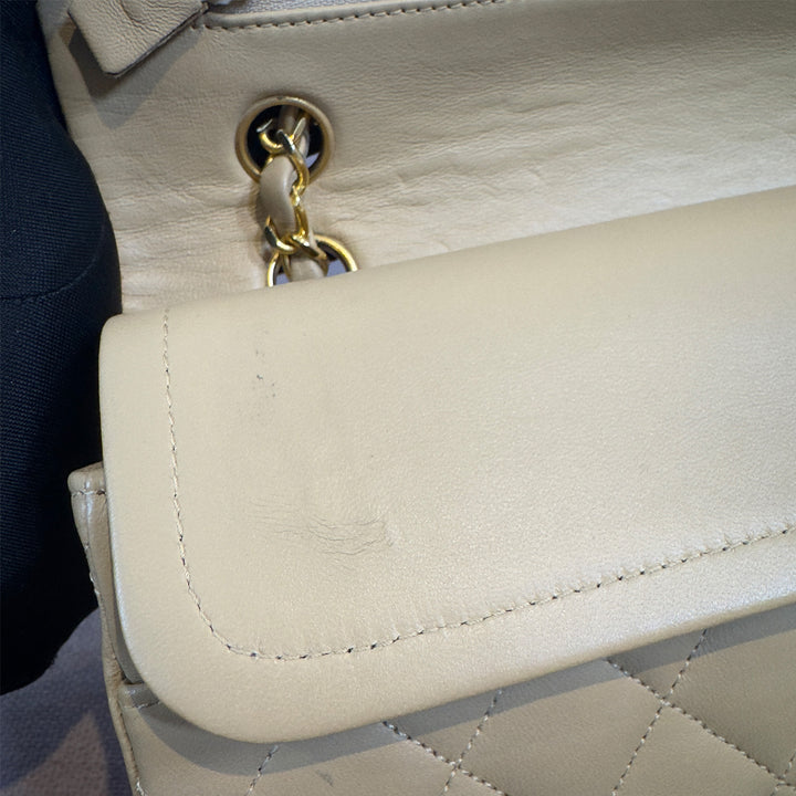 Chanel Vintage Medium Classic Double Flap Bag Beige Lambskin Gold Hardware