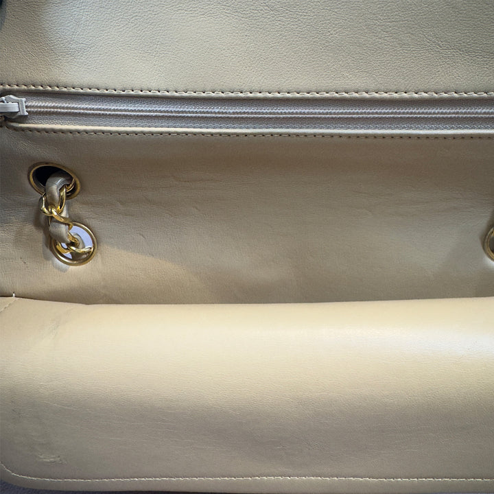 Chanel Vintage Medium Classic Double Flap Bag Beige Lambskin Gold Hardware