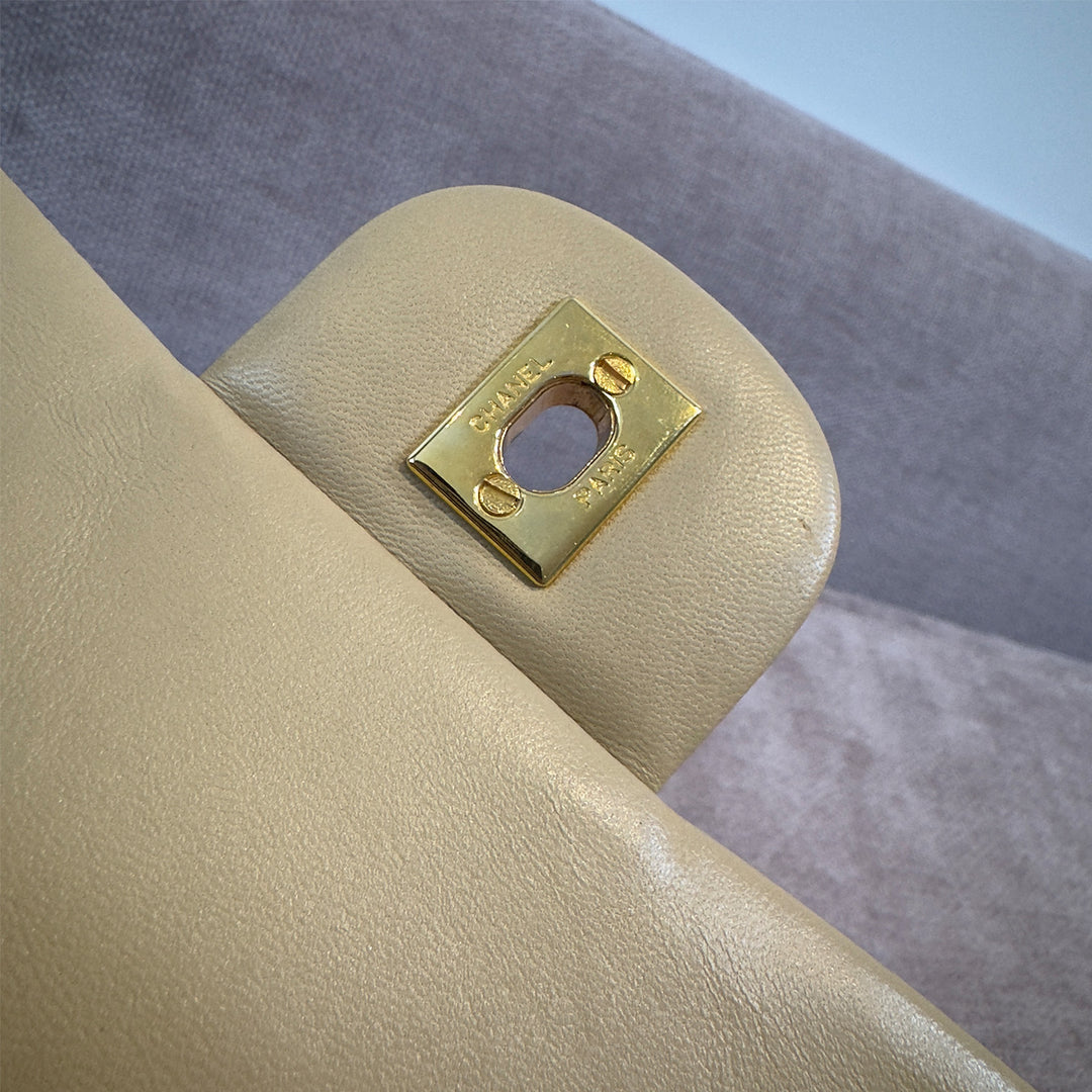 Chanel Vintage Medium Classic Double Flap Bag Beige Lambskin Gold Hardware