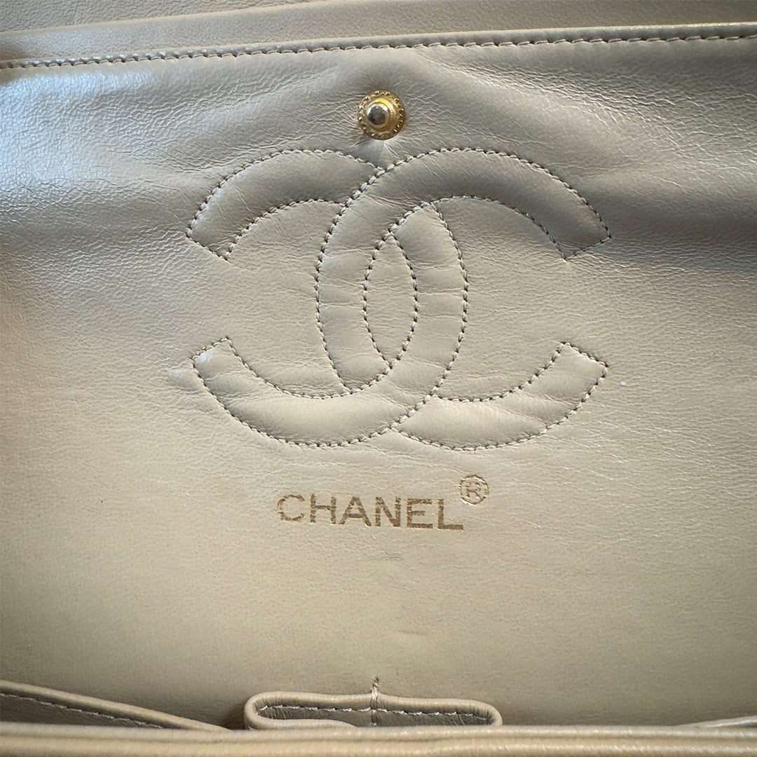 Chanel Vintage Medium Classic Double Flap Bag Beige Lambskin Gold Hardware
