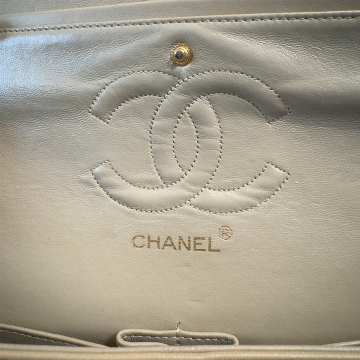Chanel Vintage Medium Classic Double Flap Bag Beige Lambskin Gold Hardware