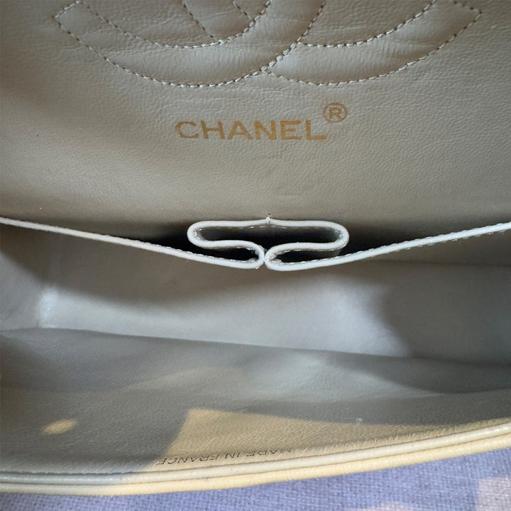 Chanel Vintage Medium Classic Double Flap Bag Beige Lambskin Gold Hardware