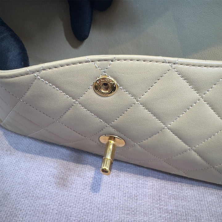 Chanel Vintage Medium Classic Double Flap Bag Beige Lambskin Gold Hardware