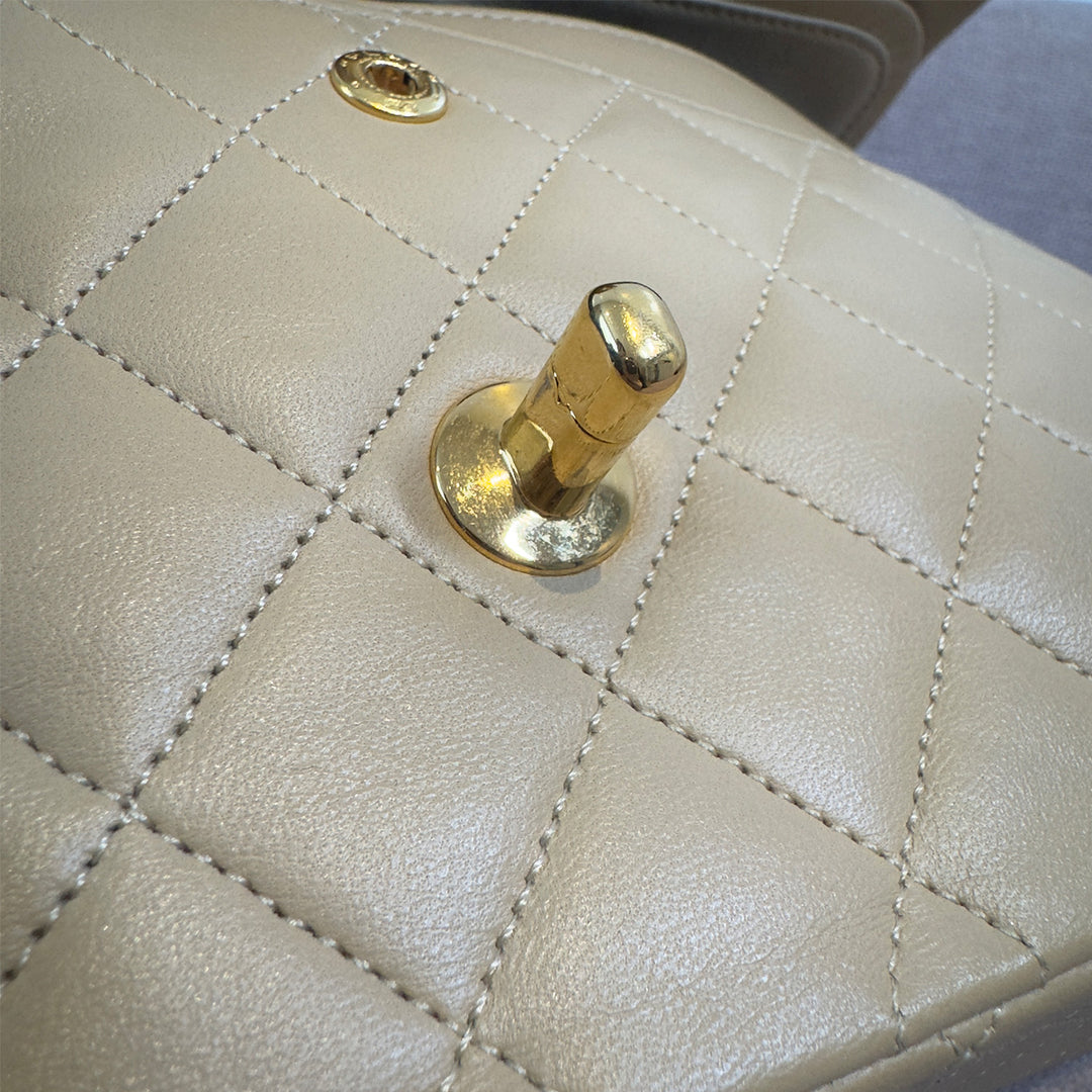Chanel Vintage Medium Classic Double Flap Bag Beige Lambskin Gold Hardware