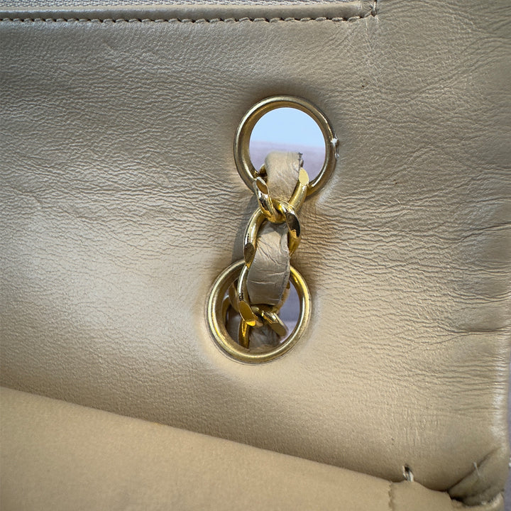 Chanel Vintage Medium Classic Double Flap Bag Beige Lambskin Gold Hardware