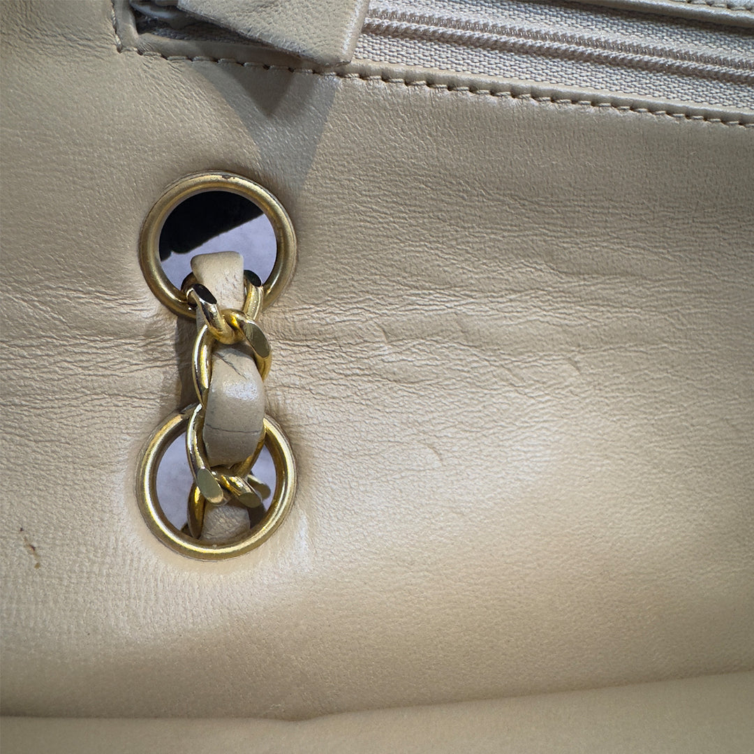 Chanel Vintage Medium Classic Double Flap Bag Beige Lambskin Gold Hardware