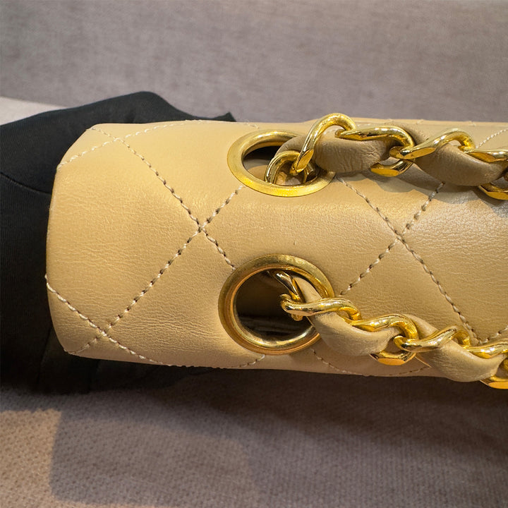 Chanel Vintage Medium Classic Double Flap Bag Beige Lambskin Gold Hardware