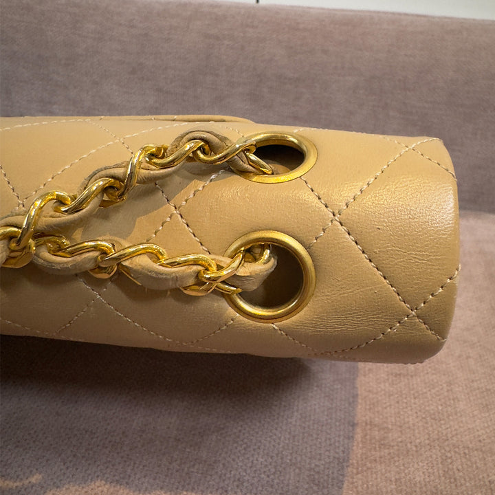 Chanel Vintage Medium Classic Double Flap Bag Beige Lambskin Gold Hardware