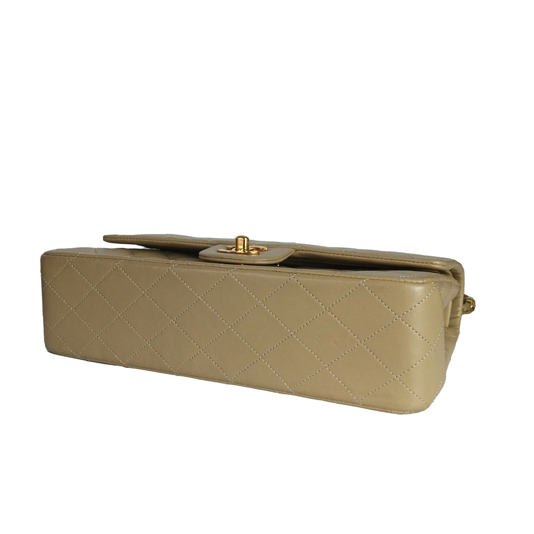 This vintage Chanel bag features a 24k gold-plated CC turnlock hardware. 