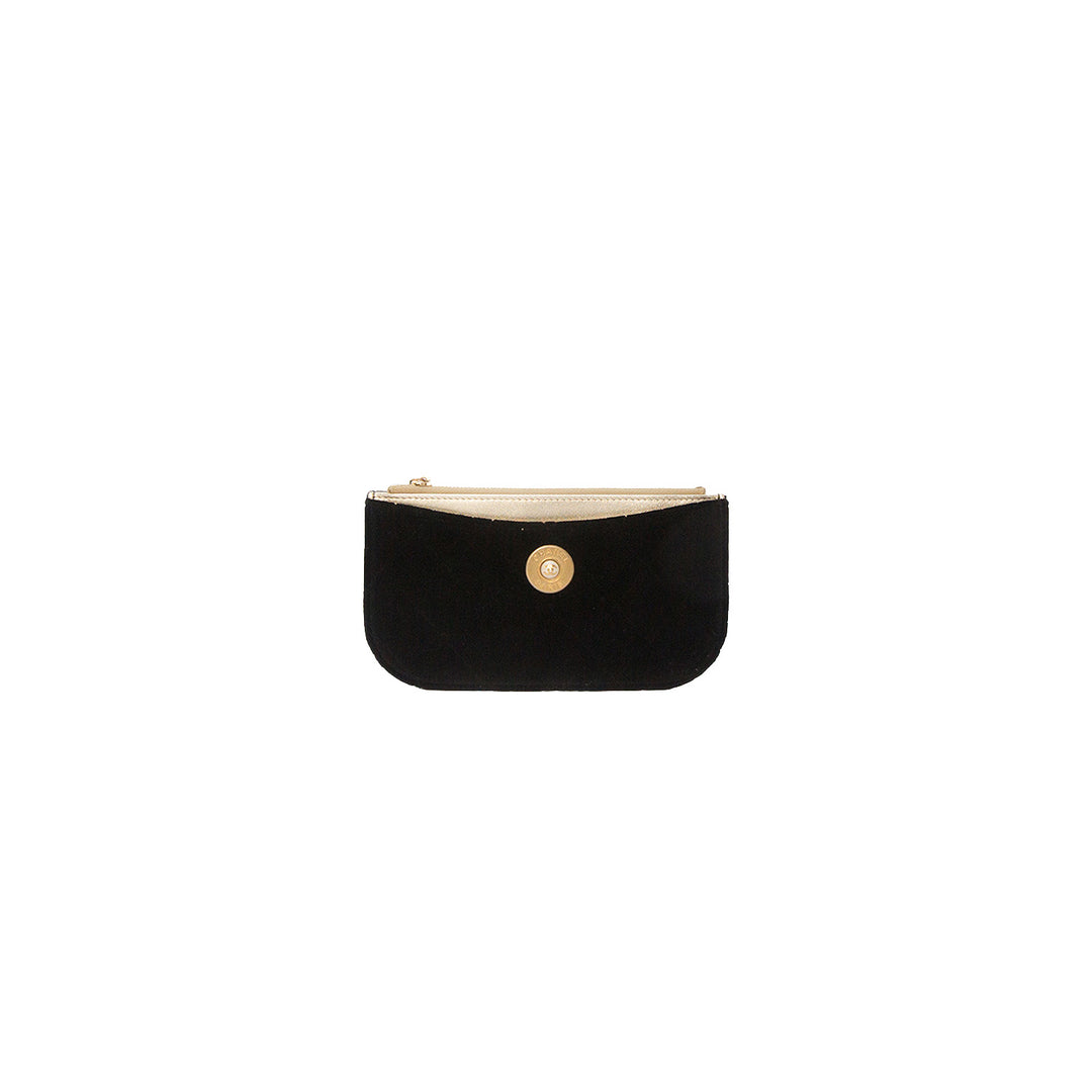 Chanel 2017 Quilted Velvet Medallion Zip Pouch Black Gold Hardware