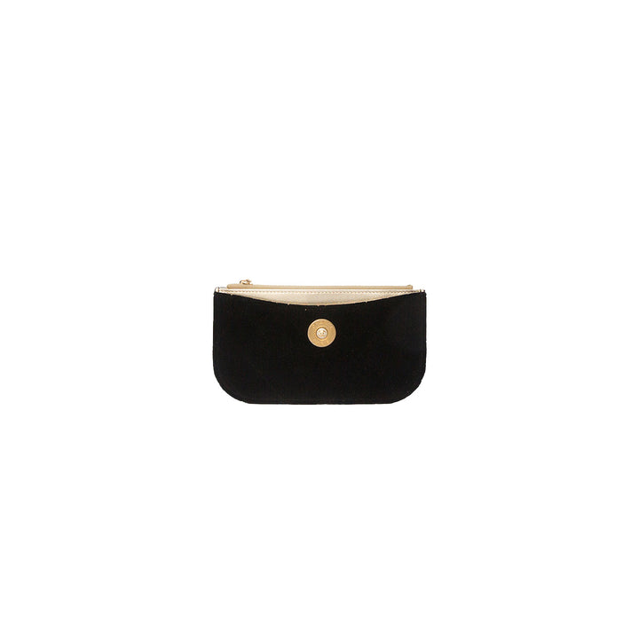 Chanel 2017 Quilted Velvet Medallion Zip Pouch Black Gold Hardware