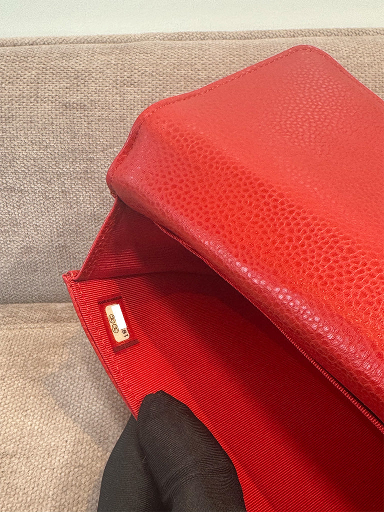 Chanel Classic Quilted Travel Long Wallet Red Caviar Leather Silver Hardware