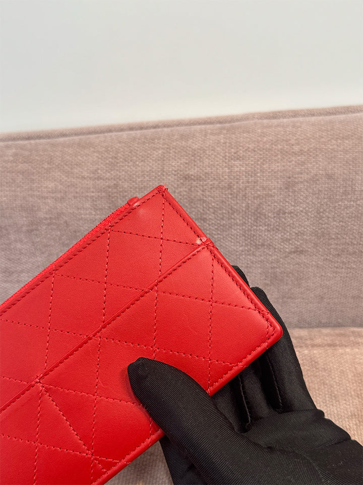 Chanel Classic Quilted Travel Long Wallet Red Caviar Leather Silver Hardware