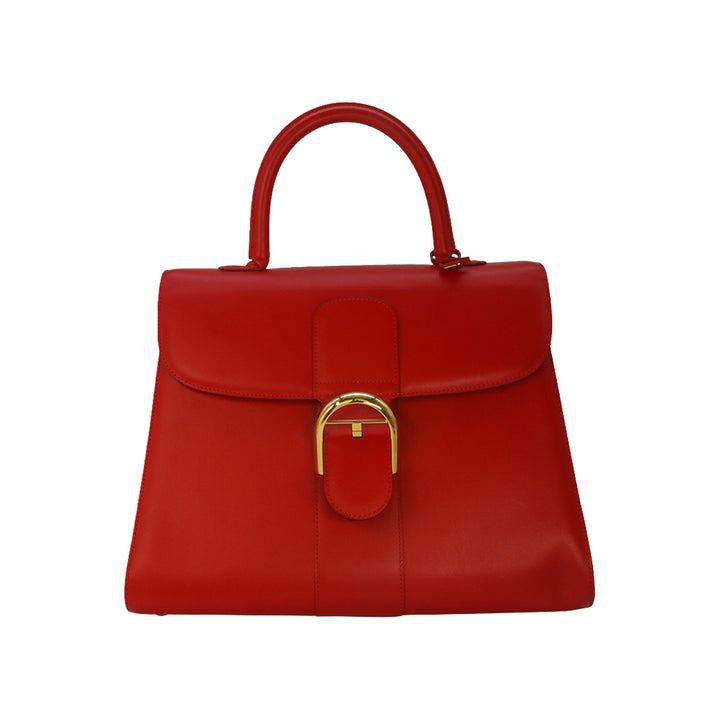 Delvaux Brillant GM Satchel Bag Red Box Calfskin Gold Hardware
