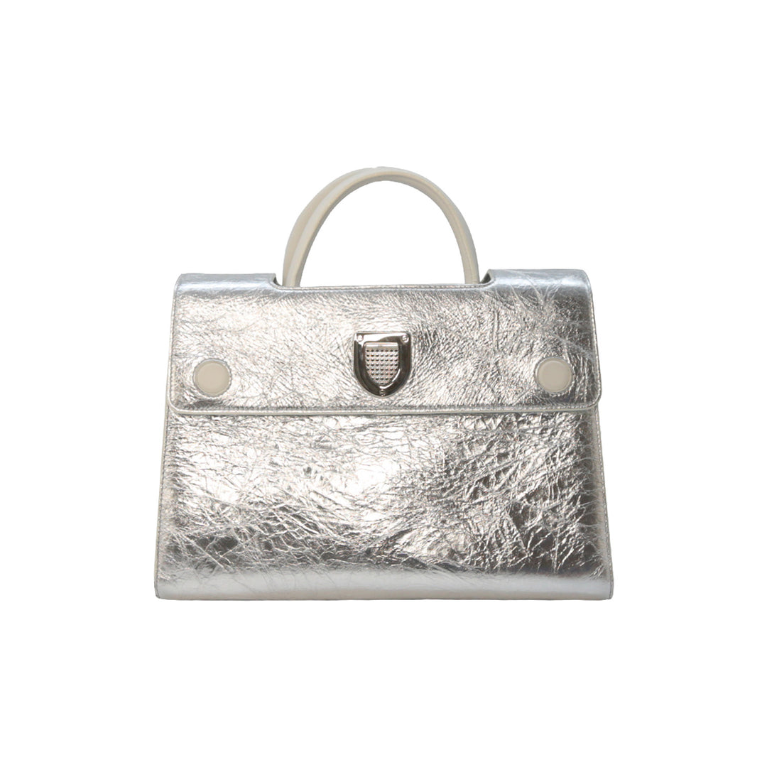 Dior Diorever Medium Tote Bag Metallic Silver and White Leather Silver Hardware