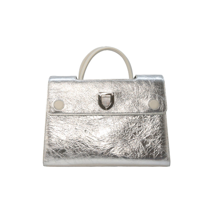 Dior Diorever Medium Tote Bag Metallic Silver and White Leather Silver Hardware