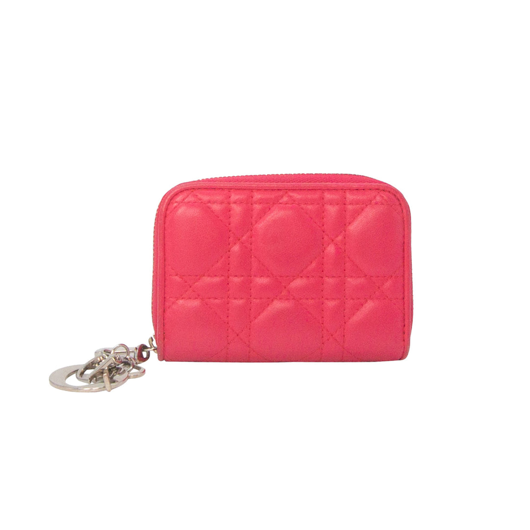 Dior Compact Zip-Around Wallet Fuchsia Cannage Lambskin Leather Silver Hardware