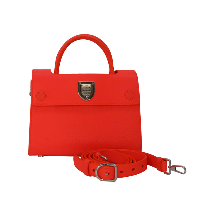 Dior Mini Diorever Tote Bag Neo Orange Red Calfskin Silver Hardware