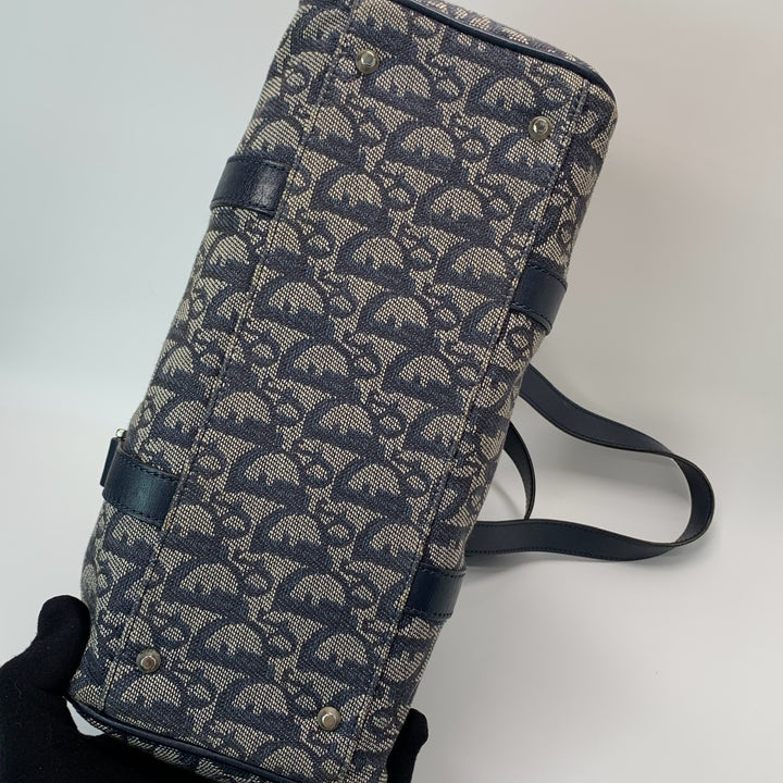 Dior Vintage Oblique Bowling Bag in Navy Blue Canvas