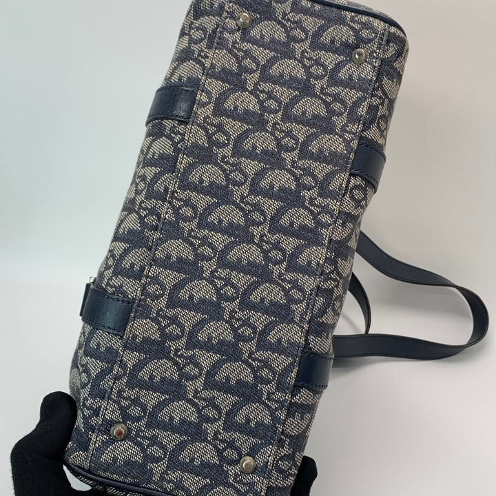 Dior Vintage Oblique Bowling Bag in Navy Blue Canvas