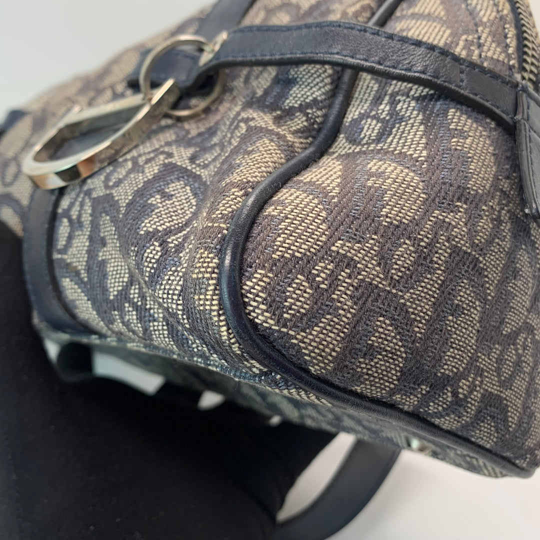 Dior Vintage Oblique Bowling Bag in Navy Blue Canvas