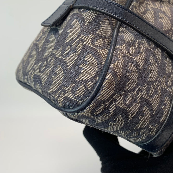 Dior Vintage Oblique Bowling Bag in Navy Blue Canvas