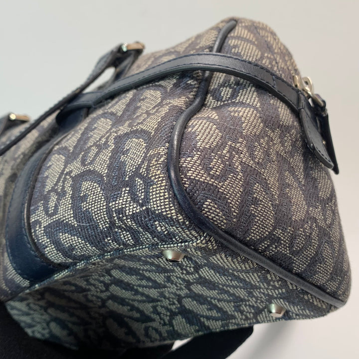 Dior Vintage Oblique Bowling Bag in Navy Blue Canvas