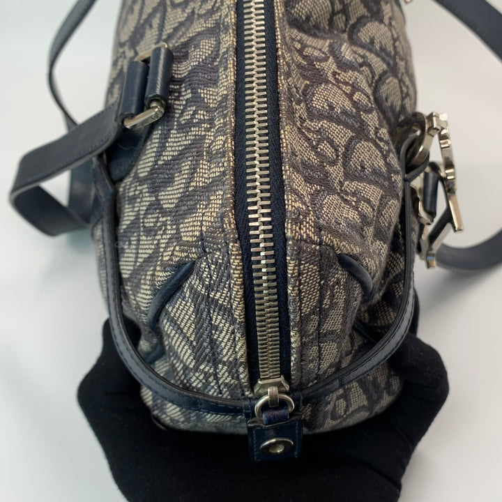 Dior Vintage Oblique Bowling Bag in Navy Blue Canvas