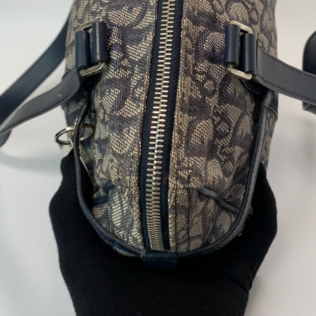 Christian Dior Vintage Diorissimo Logo Oblique Charms Boston Canvas Bag
