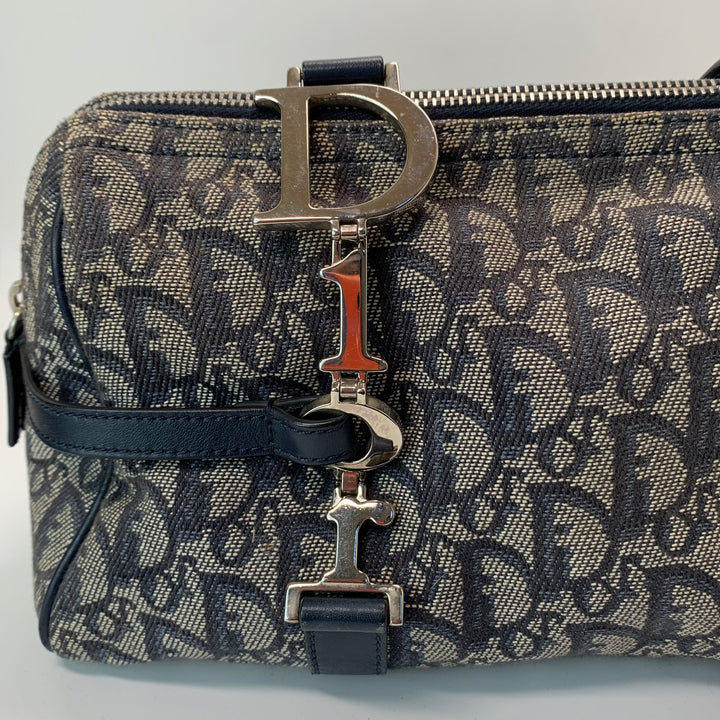 Christian Dior Vintage Diorissimo Logo Oblique Charms Boston Canvas Bag