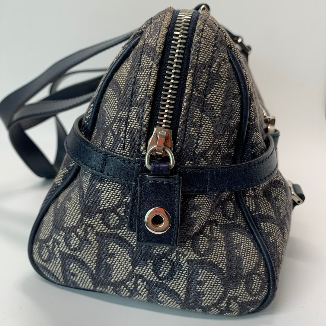 Christian Dior Vintage Diorissimo Logo Oblique Charms Boston Canvas Bag